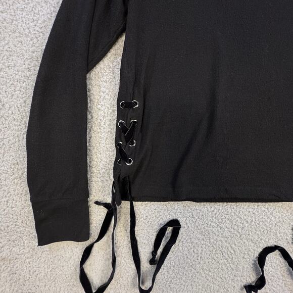 Peace Love World Womens Black Crazy in Love Crop Sweatshirt Side Tie Bows - Picture 13 of 13